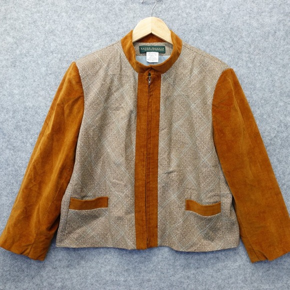 Harvé Benard Jackets & Blazers - Vintage Tweed Jacket Womens L 12 Brown Plaid HARVE BENARD Velvet Mandarin Collar